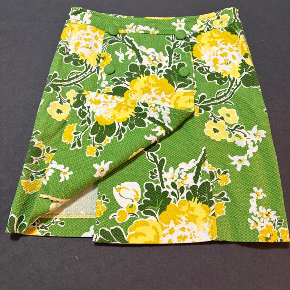Talbots Floral Pencil Skirt Womens 12P Green Yellow Mod Pencil Core Fun Feminine - Picture 2 of 10